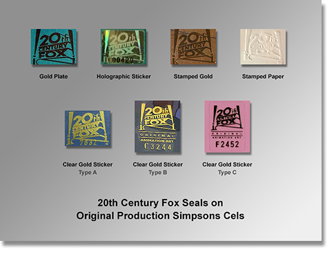 20th Century Fox Seals on Original Production Cels