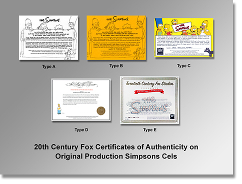 20th Century Fox Certificates of Authenticity for Original Production Cels